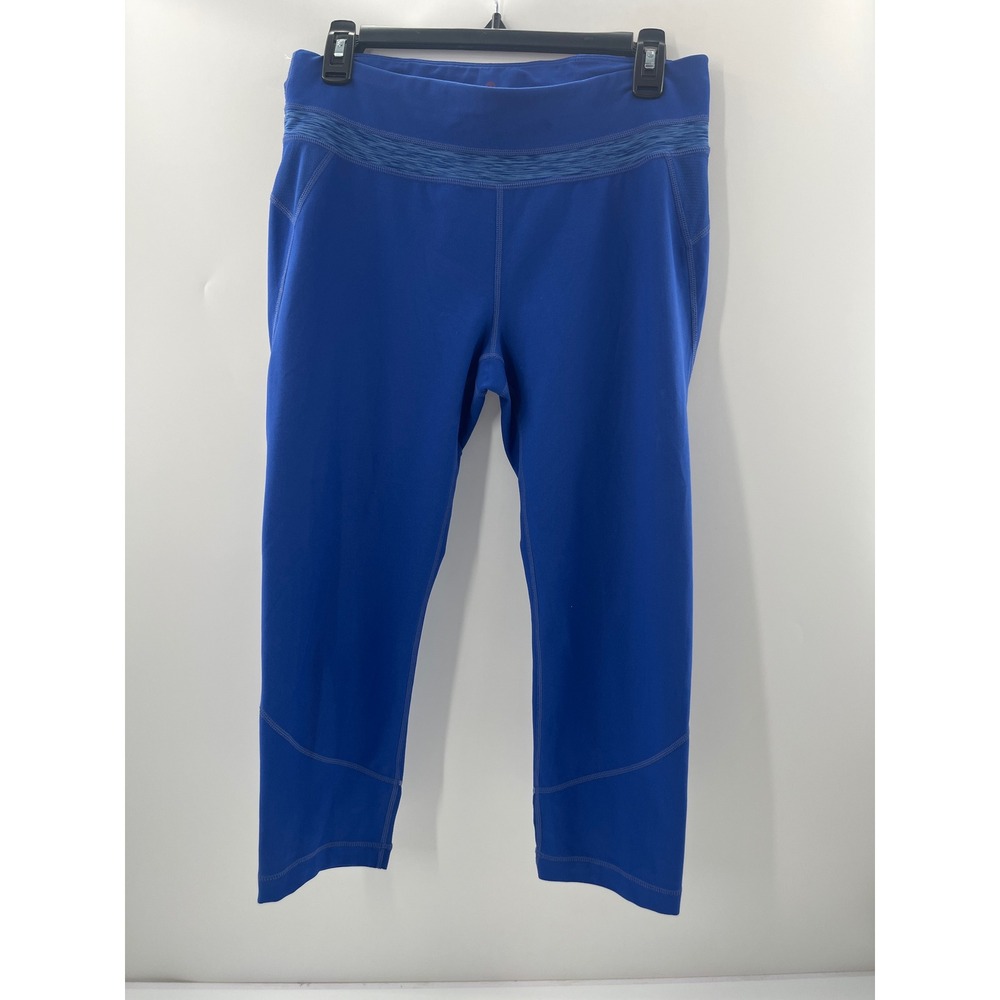 Talbots Womens Blue Cropped Activewear Leggings Yoga Pants Size M Space Dye Trim
